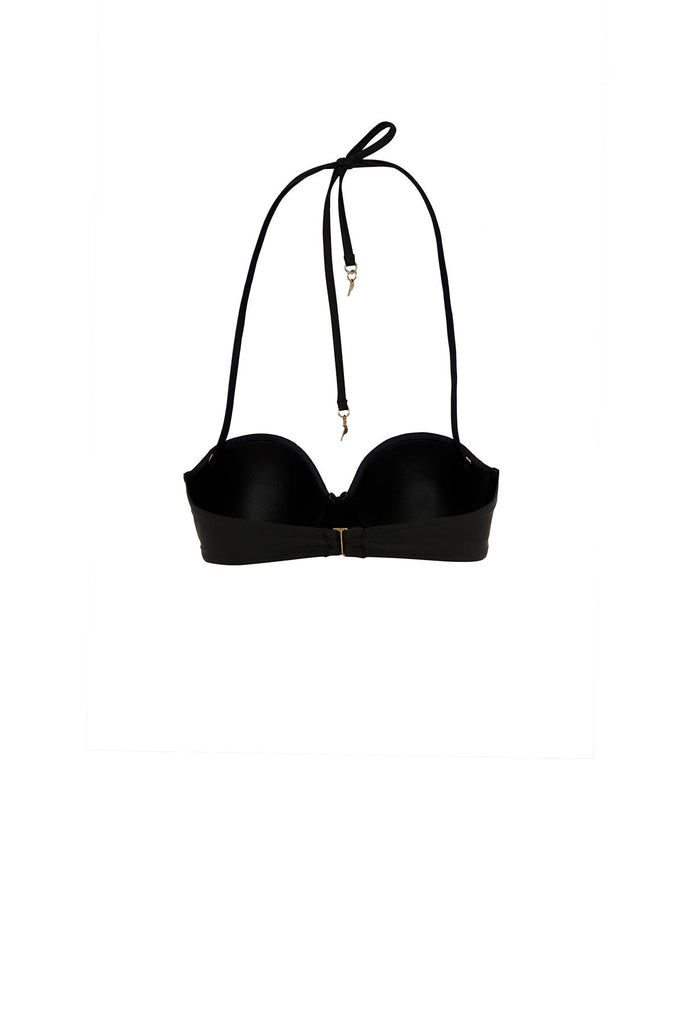 Black strapless balconette swim top