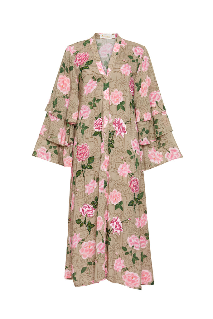 Printed Rose Kimono Dress