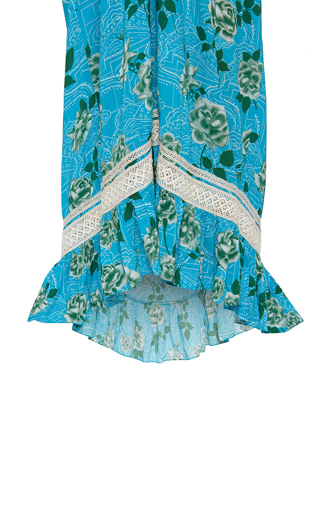 Aqua Rose Print Gown