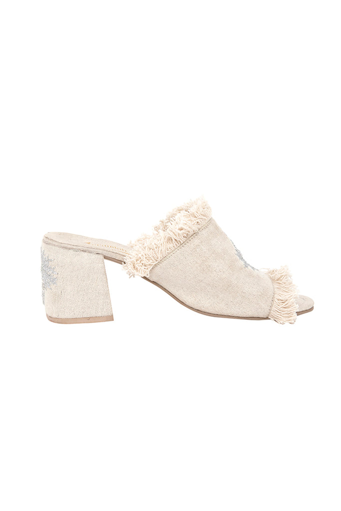 Palm Embroidered Linen Mules